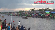 Suasana Lomba Sampan Bedar yang digelar Pemerintah Desa Tengguli, Minggu (7/8/2022)