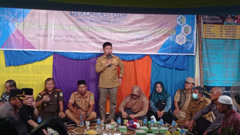 Bupati Sambas Satono dalam sambutannya pada Deklarasi ODF Desa Gapura, Senin (19/12/2022).