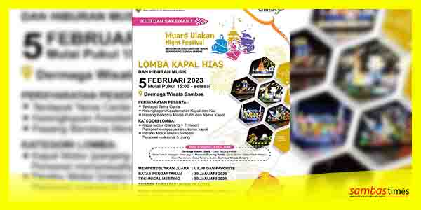Pamflet Muare Ulakan Night Festival 2023 yang diinformasikan Disparpora kepada masya Kabupaten Sambas.