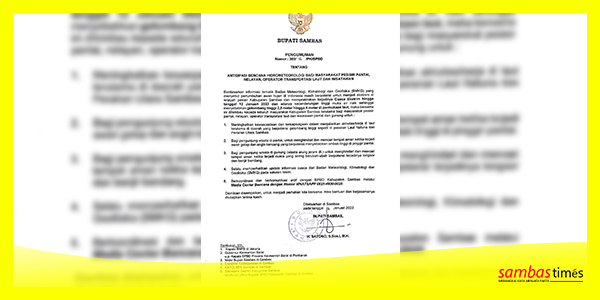 Surat pengumuman Bupati Sambas terkait cuaca eks di Kabupaten Sambas.