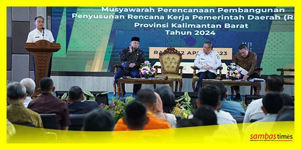 Bupati Sambas Satono mengikuti Musrenbang RKPD Provinsi Kalbar, Rabu (12/4/2023).