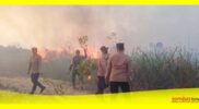 Petugas Polsubsektor Temajuk berjibaku memadamkan titik api di Dusun Camar Bulan