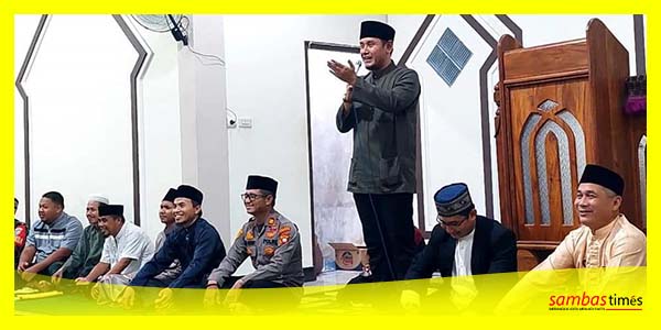 Wakil Bupati Sambas Fahrur Rofi menyampaikan sambutan pada Safari Ramadan PB IMTEK, Minggu (9/4/2023).