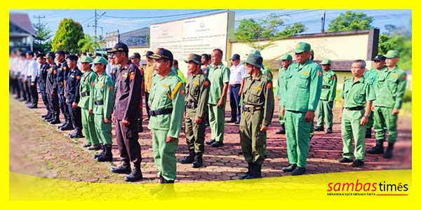 Suasana Apel Kasatkamling Polres Sambas dihadiri para Kasatkamling, Linmas dan Bhabinkamtibmas, Rabu (21/6/2023).
