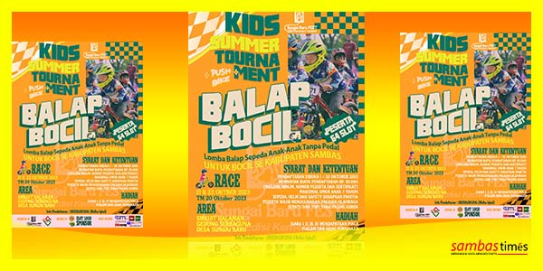 Brosur pendaftaran Push Bike anak-anak se Kabupaten Sambas tanggal 21-22 Oktober 2023 di Sirkuit Halaman Gedung Serbaguna Desa Sungai Baru.