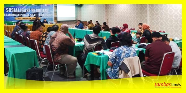 Suasana sosialisasi Wasit Juri IPSI Pengcab Sambas, Sabtu (18/11/2023) sore di Aula Hotel Pantura Sambas.