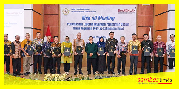 Bupati Sambas Satono menghadiri Kick Off Meeting Bersama Kepala Daerah se Kalbar, Jumat (2/2/2024) di Aula BPK RI Perwakilan Kalbar.