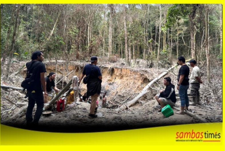 Satreskrim Polres Sambas mengamankan pelaku aktivitas PETI dan barang bukti di areal PT WHS II, Selasa (11/2/2025).
