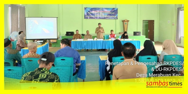Suasana Musdes RKP TA 2026 dan DU RKP TA 2027 Desa Merabuan di Gedung Serbaguna, Desa Merabuan, Kecamatan Tangaran, Selasa (23/9/2025).