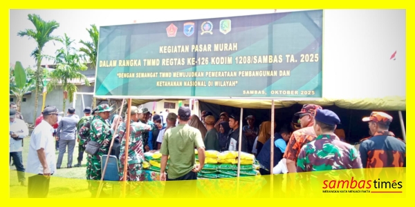 Suasana Pasar Murah di Lokasi TMMD Regtas ke-126 di Desa Ratu Sepudak, Kecamatan Galing, Kabupaten Sambas, Rabu (8/10/2025).