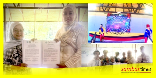 Dosen Poltesa Hikmah Trisnawati memperlihatkan kerjasama dengan Timbalan pengarah Politeknik Kucing Sarawak, Ts Pn Aidawati IA, Insert tarian mahasiswa Polres di Kampung Budaya, Sarawak.