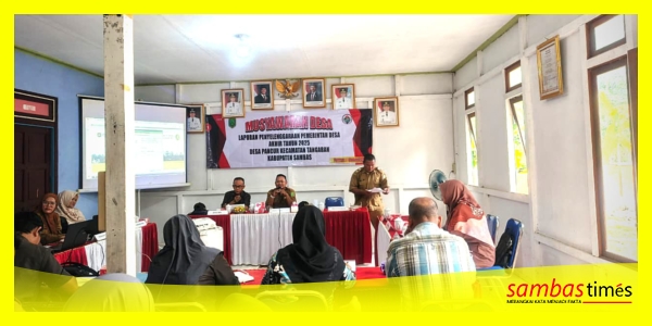 Pelaksanaan penyampaian LPPD dan LKPPD Desa Pancur di Gedung Serbaguna Desa Pancur, Kecamatan Tangaran, Selasa (27/01/2026).