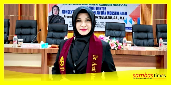 Andi Maryam Dosen Poltesa yang berhasil meraih gelar Doktor, sidang promosi yang berlangsung khidmat di Kampus UIN Alauddin Makassar, Jumat (10/6/2026).