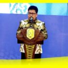 Bupati Sambas H Satono Menyampaikan Sambutan Pada Musrenbang RKPD Kabupaten Sambas tahun 2027 di Aula Utama Kantor Bupati Sambas, Jumat (17/4/2026).