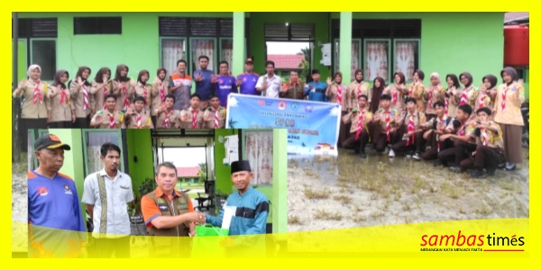 BPBD Kabupaten Sambas bersama pelajar usai Penguatan 3 Pilar SPAB di SMAN 1 Sajad, Kamis (22/5/2026). Insert foto Amiruddin SP Kasi Pengahan BPBD Kab, Sambas