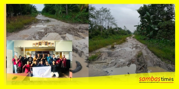 Kondisi jalan Kota Lama (Galing) menuju Sendoyan (Sejangkung) yang diminta masyarakat tahun ini segera direalisasikan pembangunannya. Insert Foto pengurus HMKS.