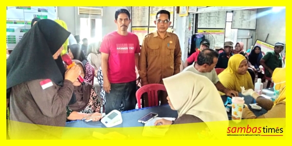 Masyarakat Desa Berlimang antusias mengikuti Cek Kesehatan Gratis yang dilaksanakan Pemerintah Desa Berlimang dan Puskesmas Sungai Baru, Senin, (23/6/2026).