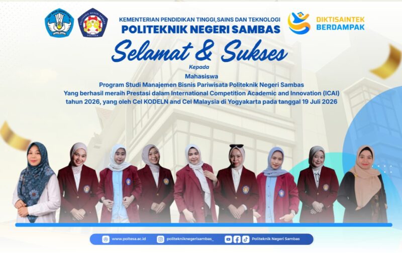 Ucapan Selamat dan Sukses kepada Mahasiswa Poltesa Raih Juara Kompetisi Internasional ICAI 2026 di Yogyakarta. 