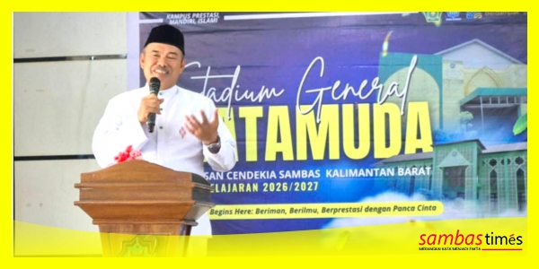 Kakankemenag Kabupaten Sambas, H Hairudin memberikan motivasi pada kegiatan Penyambutan Murid Baru MAN IC Tahun Pelajaran 2026/2027.