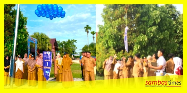 Dewi Ratih Wakil Kepala Sekolah SMAN 1 Semparuk membuka MPLS di Halaman SMAN 1 Semparuk, Senin lalu.