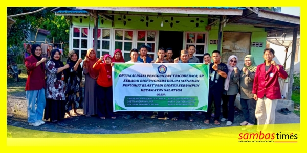 Tim PKM Poltesa foto bersama usai pelaksanaan PKM di Desa Serumpun, Kecamatan Salatiga, Kabupaten Sambas, pada 8 Juli 2026 lalu.
