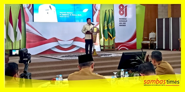 Bupati Sambas H Satono membuka Dialog Publik Penataan Dapil Kalbar III untuk DPR RI di Aula Utama Kantor Bupati Sambas, Selasa (11/8/2026).