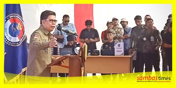 Bupati Sambas H Satono menyampaikan apresiasi atas dukungan Pemerintah Republik Indonesia pada Launching Soft PLB Temajuk-Teluk Melano di Temajuk, Kecamatan Paloh, Kabupaten Sambas, Jumat (21/8/2026).