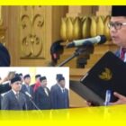 Bupati Sambas H Satono menyampaikan amanat pada pelantikan Sekda Sambas H Rachmad Robbi di Aula Utama Kantor Bupati Sambas, Jumat (28/8/2026).