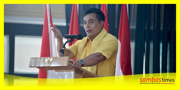 Ketua DPW Golkar Kalbar, Ichfani menyampaikan dukungan Dapil Kalbar III untuk DPR RI pada pembukaan Musda XI DPRD Golkar Kabupaten Sambas, Minggu (30/8/2026).