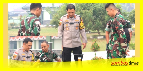 Kapolres Sambas AKBP Sanny Handityo bersama Dandim 1208 Sambas, Letkol Inf Dwiyanto Kusumo mengecek Groundwater Detector untuk menangani Karhutla, Kamis (3/9/2026).
