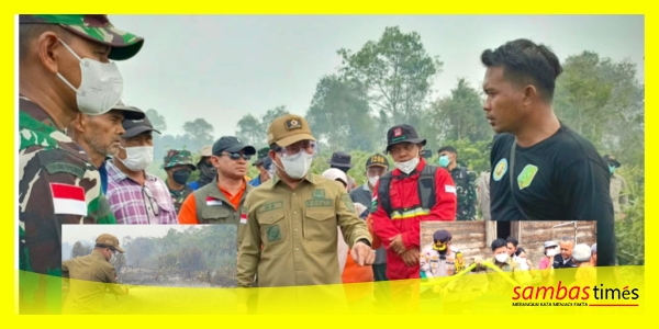 Bupati Sambas H Satono turun langsung ke lokasi titik api sebagai bentuk dukungan dan motivasi bagi Tim Gabungan yang terus berupaya memadamkan api di wilayah Kabupaten Sambas, Rabu (9/9/2026).