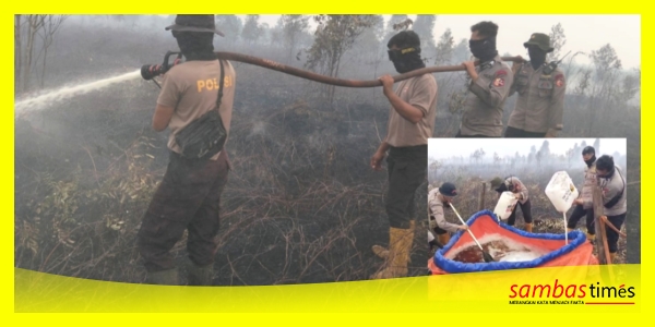 Satsamapta Polres Sambas bersama BKO Brimob Mabes Polri, TNI, MPA, BNPB dan instansi terkait menguji cairan X-Fire di Desa Sungai Nilam, Kecamatan Jawai.
