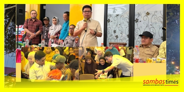 Bupati Sambas H Satono menyampaikan sambutan pada kegiatan Operasi Pasar di Desa Tempatan, Kecamatan Sebawi, Kabupaten Sambas. 