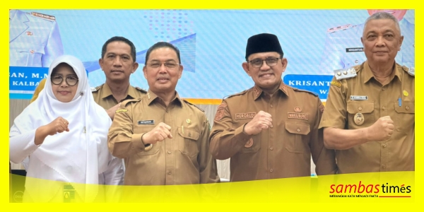 Wakil Bupati Sambas Heroaldi Djuhardi Alwi bersama Gubenur Kalbar, Ria Norsan usai kegiatan Rakor Kesiapsiagaan Bencana Hidrometeorologi di Balai Petitih Kantor Gubernur Kalbar, Selasa (6/10/2026).