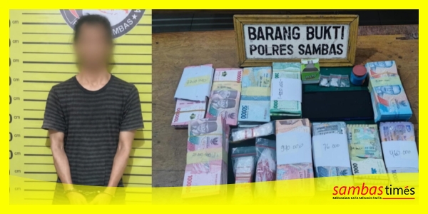 RA dengan Barang Bukti Narkotika Jenis Sabu dan Uang Tunai yang berhasil diamankan Satresnarkoba Polres Sambas, Jumat lalu di Desa Tebas Kuala, Kecamatan Tebas, Kabupaten Sambas.