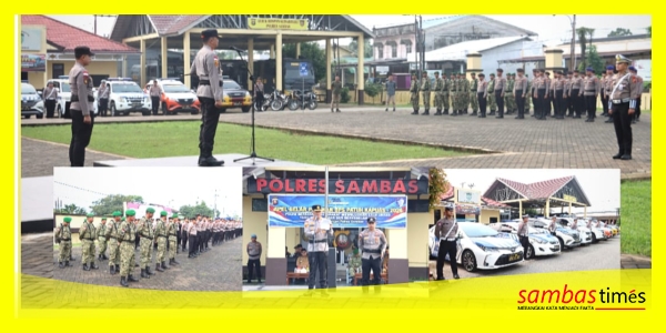 Kapolres Sambas AKBP Sanny Handityo memimpin Apel Gelar Pasukan Operasi Patuh Kapuas 2026 di Halaman Mapolres Sambas, Senin (26/10/2026).